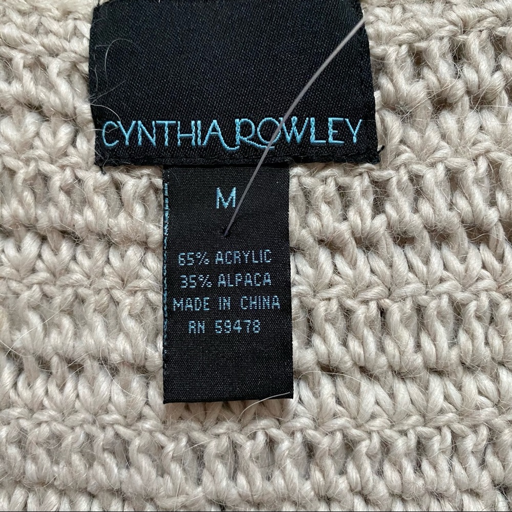 CYNTHIA ROWLEY NEW SWEATER VEST CARDIGAN TAN LOOPS TIE FRONT Size M - Picture 7 of 8
